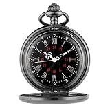 QUNINE Orologio da Tasca Meccanico Manuale Nero Liscio Vintage Orologio a Carica Manuale con quadrante con Numeri Romani (A,4.8cm) (A 4.8cm)