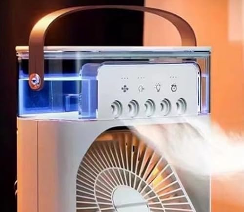 Tiptop Home Aire acondicionado móvil, aire acondicionado 4 en 1 con aromaterapia y humidificador, enfriador de aire USB con 7 luces LED, 3 velocidades de viento para el hogar, oficina, gris