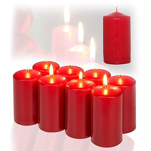 Candelo - Juego de 8 velas navideñas para decoración navideña, color rojo, 5,8 cm x 12 cm, para corona de Adviento