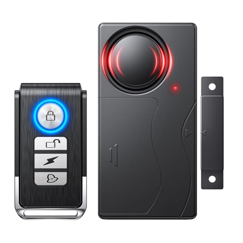 WSDCAM 110dB Door Alarm with Remote, Wireless Anti-Theft When Opened, Door Bells Chimes, Magnetic Security Alarms for Door, Window, Cabinet, Pool Safety for Kids, Alzheimer's Care Black