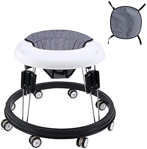 GYBest Baby Walker with Wheels, Foldable Multifunctional Universal Wheeled Baby Toddler Walker with 9 Adjustable Heights, Suitable for All Types Terrains for Babies Boys and Girls 6-18 Months (Grey)