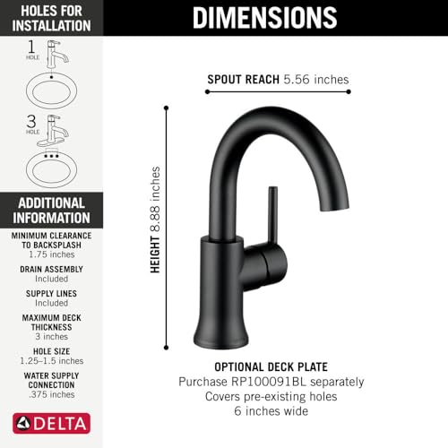Delta Faucet Trinsic Single Hole Swivel Spout Bathroom Faucet, Black Bathroom Sink Faucet, Single Handle Bathroom Faucet, Diamond Seal Technology, Drain Assembly, Matte Black 559HA-BL-DST by DELTA - Image 4