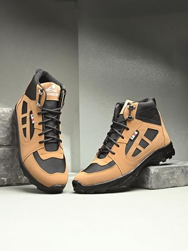 Image of Leo Fitness Waterproof Outdoor Trekking Boots | Black Hiking Boots with Cushioned Footbed, Anti-Slip Rubber Sole