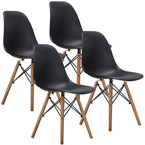VECELO Style Dining Chair Side Chairs with Natural Wood Legs (Set of 4),Easy Assemble for Kitchen Dining Room,Living Room,Bedroom(Black)