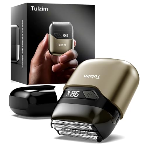 Tulzim Electric Foil Shaver for Men: Portable Electric Razor for Beard/Face - 3 Floating Blade LED Display USB-C Fast Rechargeable - IPX7 Waterproof for Travel & Home - Brown