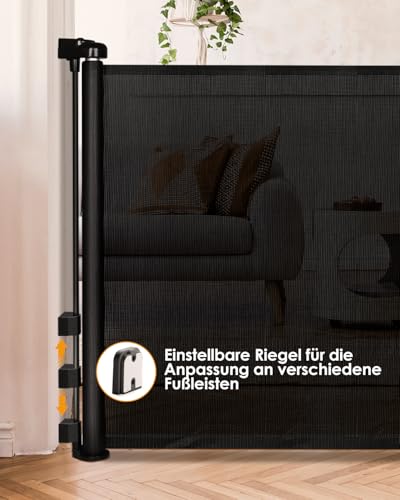 derimkcoa Treppenschutzgitter Ausziehbar für Babys, 0-140 cm Baby Absperrgitter Türschutzgitter Treppenschutzrollo,Tierschutzgitter Geeignet für Treppen/Türen/Innen & Außen (Schwarz)
