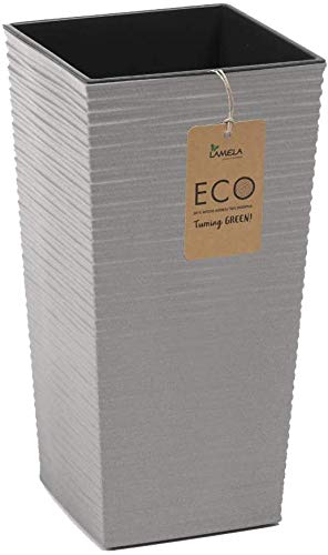 Muddy Hands Eco Friendly Chisel Plant Pot Indoor Home Outdoor Garden Square Flower Planter - Made from Recycled Plastic & Wood (Tall Large, Grey) — image 1