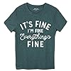 Mahrokh Women Funny Short Sleeve Graphic Tees It's Fine I'm Fine Everything's Fine T Shirt Summer Tops Dark Green