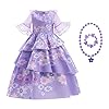 AOMIG Isabella Prinsessenjurk, Isabella Mirabel cosplay Kostuum met Kettingen en Armbanden, Magische Familie Mirabel Isabela Prinsessenjurken Zomerjurk met Ruches Princess Fancy Dress up voor Bruiloft, Halloween, Kerstmis, Carnaval, Feest, Maskerade, Cadeau
