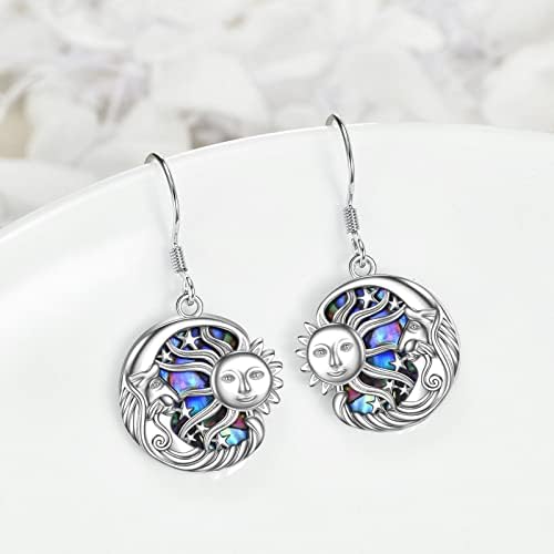 YFN Sun and Moon Earrings Sterling Silver Abalone Shell Dangle Drop Earrings Sun Moon Jewellery Gifts for Women Men