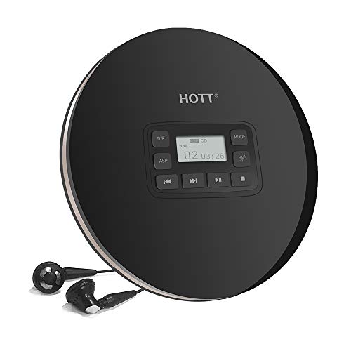 Portable CD Player, HOTT CD611 Personal Compact Disc Player with LCD Display, Stereo Earbuds and USB Charging Cable, Electronic Skip Protection Anti-Shock Function - Black