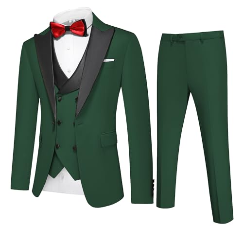 Men's Slim Fit 3-Piece Suit Set - Formal Wedding Tuxedo Suit with Blazer, Vest & Pants for Prom, Business