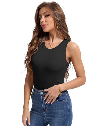 C.O.Z.Y Womens Tank Tops 2 Pack Ribbed Racerback Top Summer High Neck Sleeveless Shirts Slim Fit2