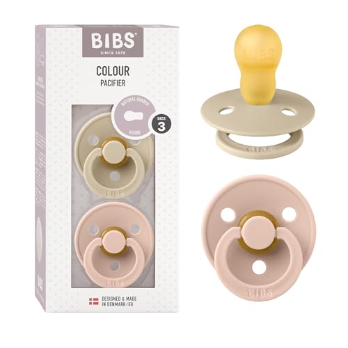 BIBS Pacifiers Colour Collection | Natural Rubber Baby Pacifier | Set of 2 BPA-Free Soothers | Made in Denmark | 18+ Months (Pack of 2) | Vanilla/Blush
