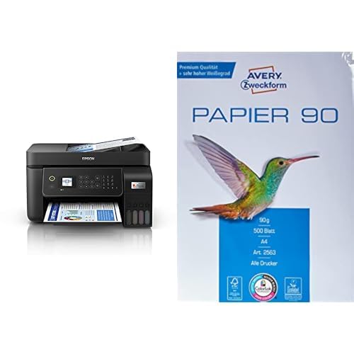 Epson EcoTank ET-4800 4-in-1 Tinten-Multifunktionsgerät & Avery Zweckform 2563 Drucker-/Kopierpapier (500 Blatt, 90 g/m², DIN A4 Papier, hochweiß, für alle Drucker) 1 Pack