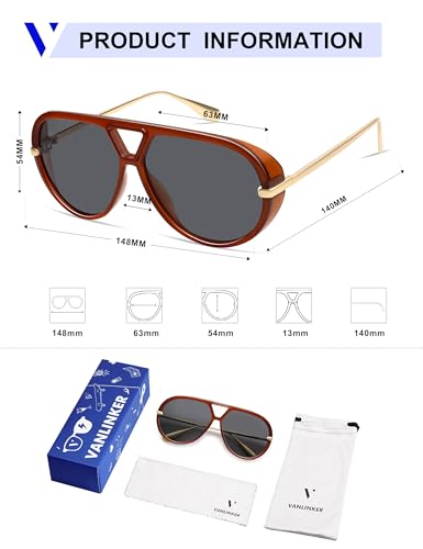Image of VANLINKER Oversized Trendy Polarized Aviator Sunglasses for Women Men Retro Round Sunglasses Vintage Shield Shades VL9798