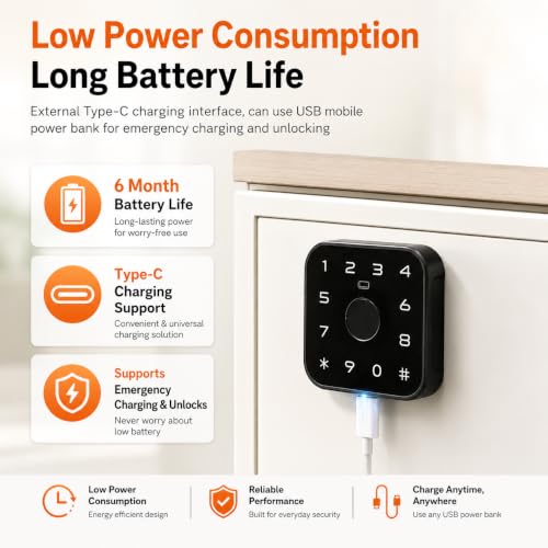 Image of CBK Smart Cabinet Lock with Fingerprint, RFID Card, PIN & App Control | Bluetooth Wardrobe Lock for Wooden Drawer, Cupboard, Office Cabinet (1 Year Warranty)