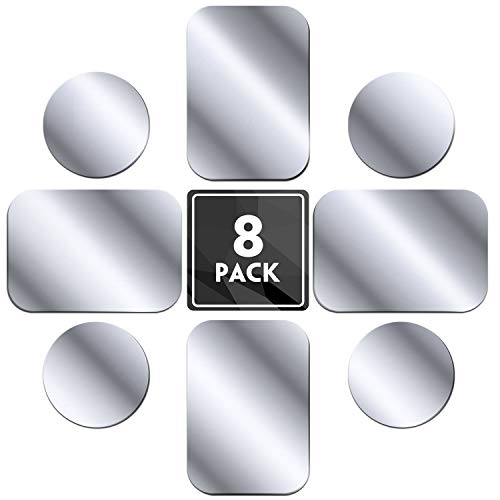 MENNYO metalen plaat 8 stuks voor magnetische auto gsm-houder, metalen plaat gsm-houder metalen plaat met zelfklevende folie voor auto gsm-houder - 4 rondes en 4 rechthoeken