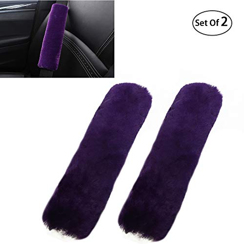 RGTOPONE Authentic Sheepskin Car Seat Belt Cover Soft Warm Backpack Strap Natural Wool