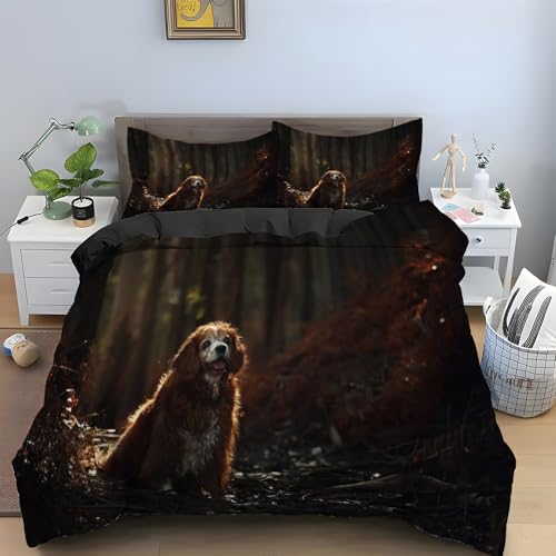 Funda Nórdica Cama 150 Cocker Spaniel Juego de Ropa de Cama 220x240 Animal Microfibra Suave Funda de Edredón y 2 Funda de Almohada 50x75 cm con Cremallera