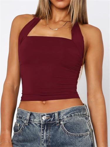 Women Sexy Halter Neck Backless Tank Top Open Back Sleeveless Slim Fit Y2k Summer Tops4