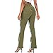 THUNDER STAR Women Patchwork Flare Jeans Stretch High Waisted Bell Bottom Raw Hem Denim Pants Green S