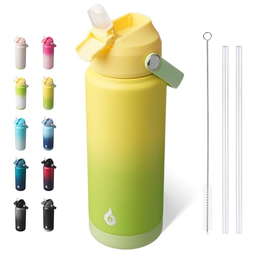 Image of BJPKPK Water Bottle with Straw Lid, 24oz Vacuum Insulated Water Bottles, Metal Stainless Steel Thermo for Sports, Travel, BPA Free Leak Proof Thermo, Cups, Flasks, Tumblers,Fresh Green