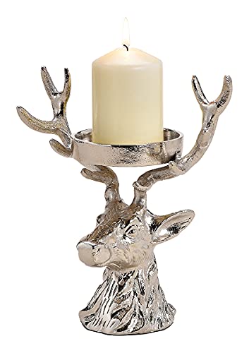 Wurm Hirschkopf mit Kerzenhalter, Silber | Kerzenständer, Tier-Kopf, Kopf-Skulptur, Statue, Deko-Artikel, Deko-Figur, H 20 cm