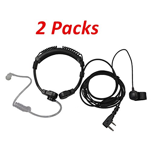 2Pack Throat Mic Microphone Covert Acoustic Tube Earpiece Headset with Finger PTT Compatible