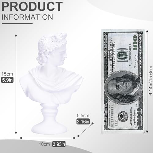 Estatua busto de Apolo clásica 6 pulgadas blanca miniatura 2