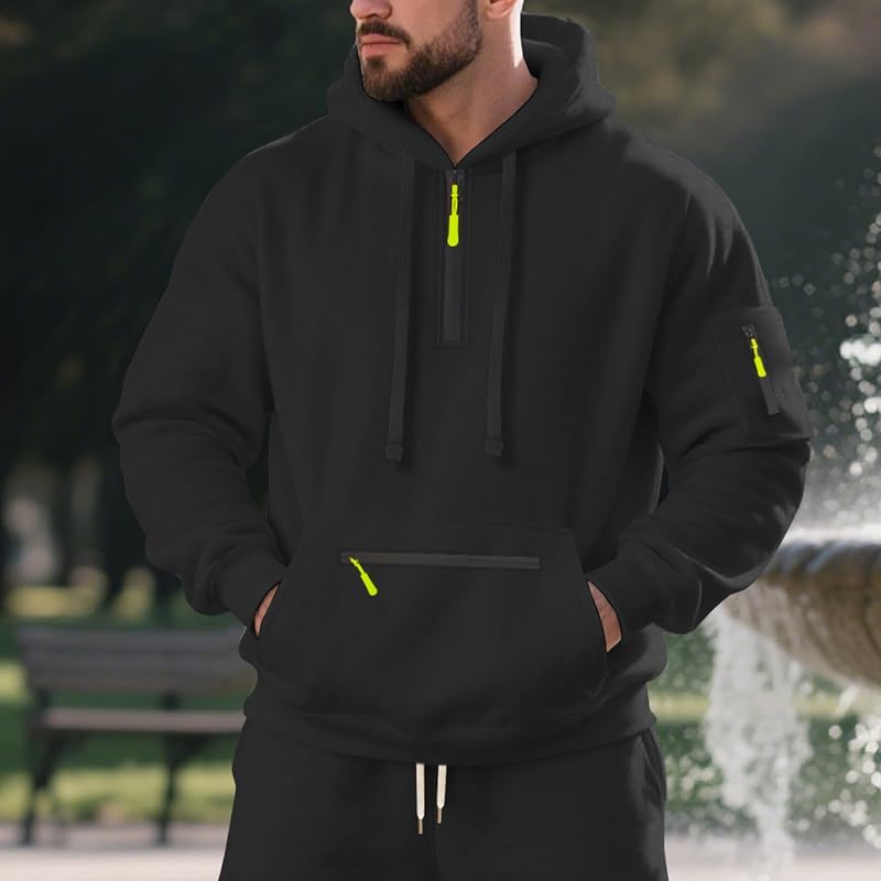 Men's Fleece Hoodie Sweatshirts Workout Athletic Hoodies Long Sleeve Quarter Zip Pullover Sweatshirt with Kanga Pockets - Image 5