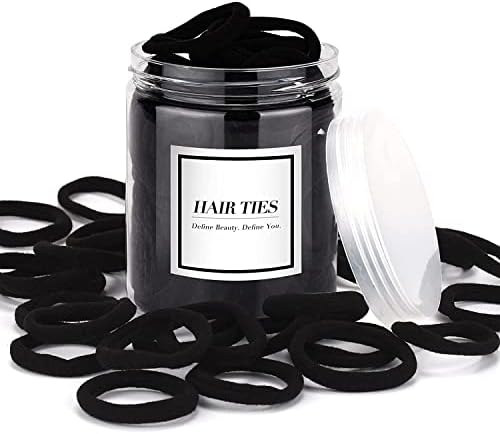 iFwevs 50PCS Black Hair Ties,Cotton Seamless Ponytail Holders,No Damage Elastics Hair Bands for Thick Heavy &Curly Hair