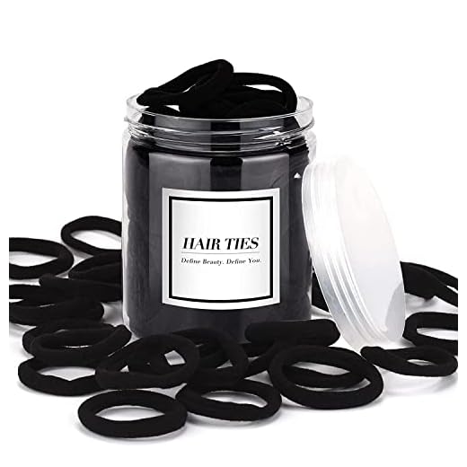 iFwevs 50PCS Black Hair Ties,Cotton Seamless Ponytail Holders,No Damage Elastics Hair Bands for Thick Heavy &Curly Hair