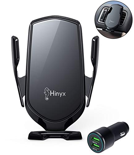 Hinyx Cargador Inalámbrico Coche, Qi Cargador Rápido Wireless Car Charger Soporte Móvil 10W para Samsung S20/S10+/S9/S8/Note 8,7.5W para iPhone XS Max/XR/X/8/8 P