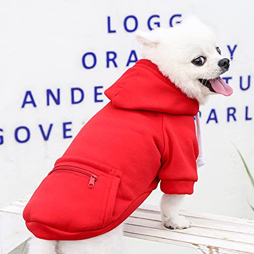 Warm Clothes Pet Autumn And Winter Fleece Pocket Sweatshirt Solid Color Tops Cats Hoodies Zipper Red Warm Animal Christmas Sweater For Cats And Dogs #TOP2