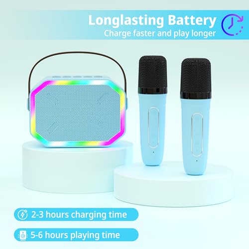 Image of Mini Karaoke Machine for Kids, Portable Bluetooth Karaoke Speaker with Wilreless Microphones and Led Lights for Home Party, Birthday Gifts for Boys /Girls, Toys for 7 8 9 10 11 Years Teen Children