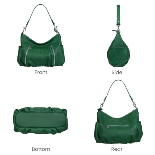 Image of HESHE Leather Crossbody Bags for Women Hobo Shoulder Bag Satchel Handbags | Genine Leather,2 Removable Straps,Multiple Zippers Pockets Hobo Bags Designer Travel Pocketbook Ladies Daily Work Tote Bag