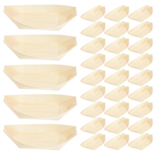 Platos descartables de madera para sushi, set 100 pcs miniatura 1