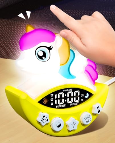 DoliWish Alarm Clock Ok to Wake Up Clock for Kids Sleep Training for Toddlers Night Light and White Noise Clock Stay in Bed Rechargable Battery Cartoon Shape