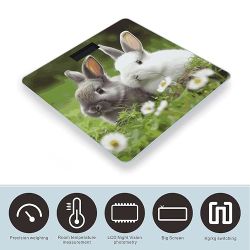 Báscula digital para baño con pantalla LCD y diseño de conejitos miniatura 3