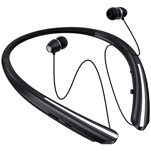 APPINESSEY Retractable Neckband Bluetooth Headphones, Wireless Neck Headset with Bluetooth 5.1, 20H Playtime, Dual Device Pairing, Ultra-Light Retractable Earbuds for iPhone/Android with mic (Black)