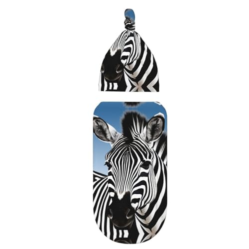 Zebra Printed Newborn Swaddle Blanket With Beanie Hat Set,Baby Swaddle Blanket,Newborn Soft Sleep Sacks For Boys Girls