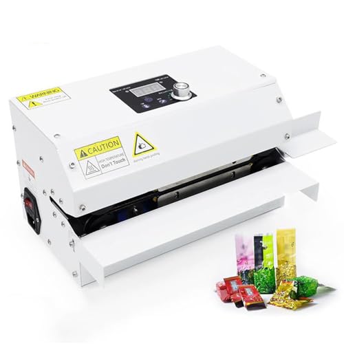 Sellador térmico automático, sellador de rodillos de 300 W con temperatura ajustable de 50 a 200 °C, velocidad de 6 m/min, panel de fácil operación para bolsas de plástico y papel de aluminio