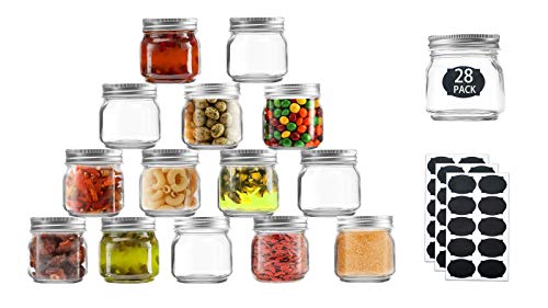 Mason Jars,Glass Jars With Lids 8 oz,Canning Jars For Pickles And Kitchen Storage,Regular Mouth Spice Jars With Silver Lids For Honey,Caviar,Herb,Jelly,Jams,Set of 28