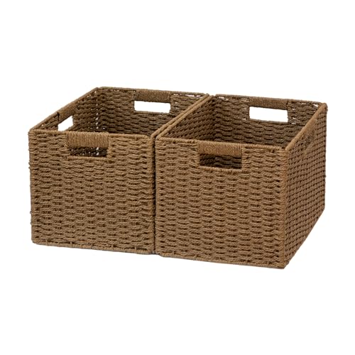 Regalkörbe, Aufbewahrungskörbe, natürliche Zutaten, faltbare Papierseilkörbe zum Organisieren Stabile Körbe mit Griffen, Schrank-und Regalorganisatoren, Faltbare Körbe für Kleidung (Braun)