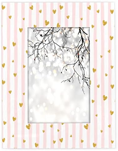 Heart Pink Gold 4x6 Picture Frame Stripe Wood Photo Frames for Table Top Display Wall Mounting Fits 4x6 or 3.5x5 Pictures Home Office Decor