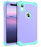 BENTOBEN iPhone XR Cases, iPhone XR Phone Case, 3 in 1 Heavy Duty Rugged Hybrid Hard PC Soft Silicone Bumper Shockproof Anti Slip Protective Cases Cover for iPhone XR 6.1 Inch (2018), Purple/Green