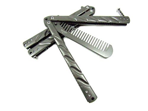 Icetek Sports Stainless Steel Metal Practice Training Trainer Butterfly Balisong Style Knife Comb Cool