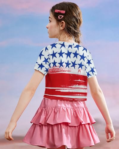 Image of DDSOL Girls July 4th Crop Tops Patriotic Shirt American Flag Short Sleeve Tshirts for Girl 6-14 Years