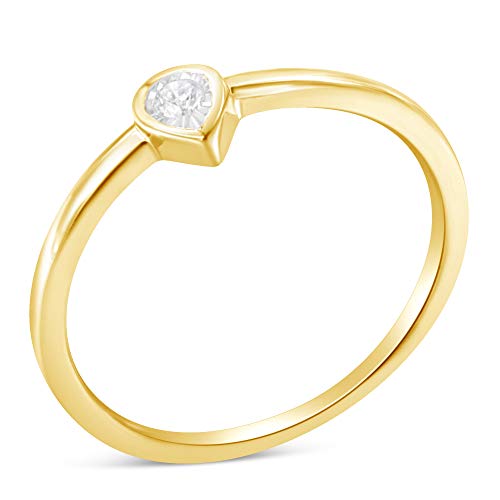Haus of Brilliance 14K Yellow Gold Plated .925 Sterling Silver 1/20 Carat Diamond Teardrop Pear-Shaped Miracle Set Petite Fashion Ring (J-K Color, I1-I2 Clarity) - Size 7